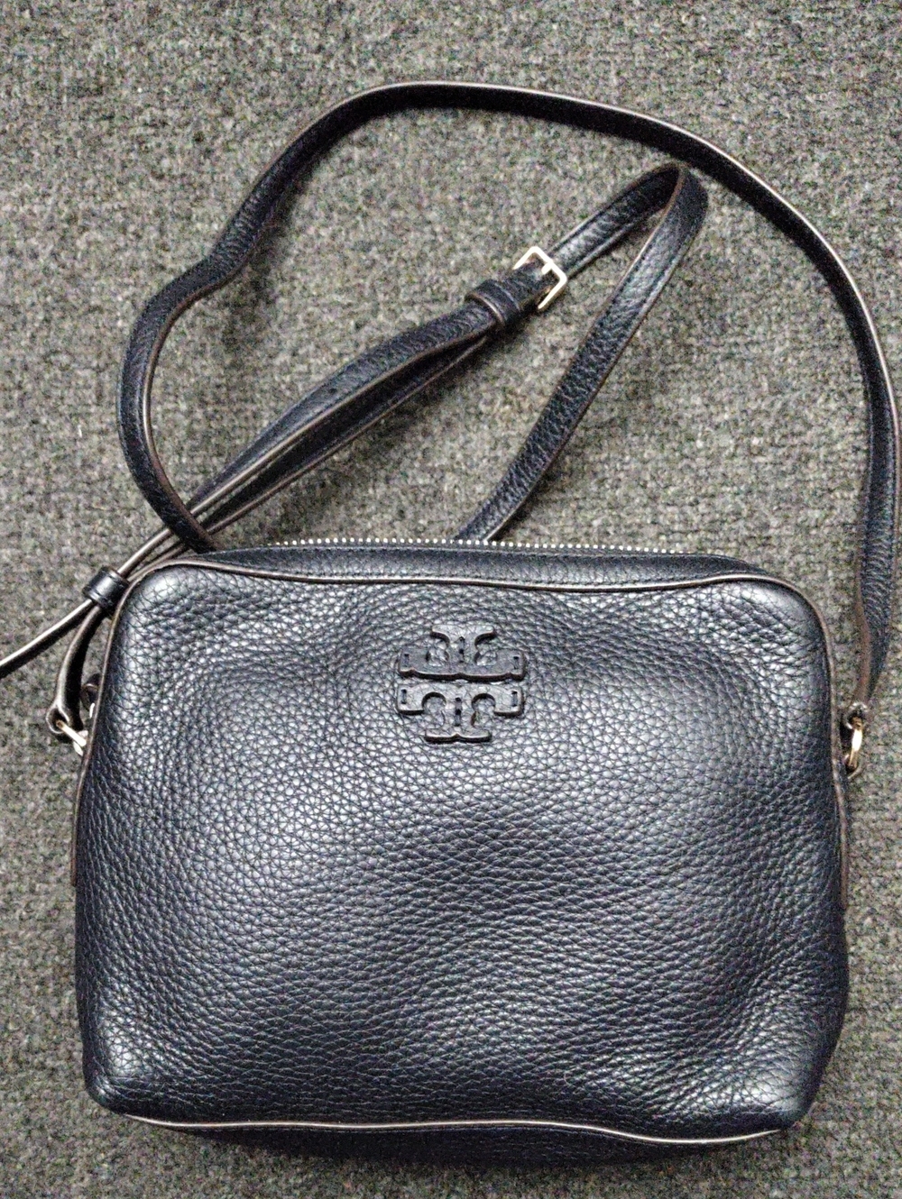 Tory Burch Navy Blue Pebbled Leather Crossbody Bag